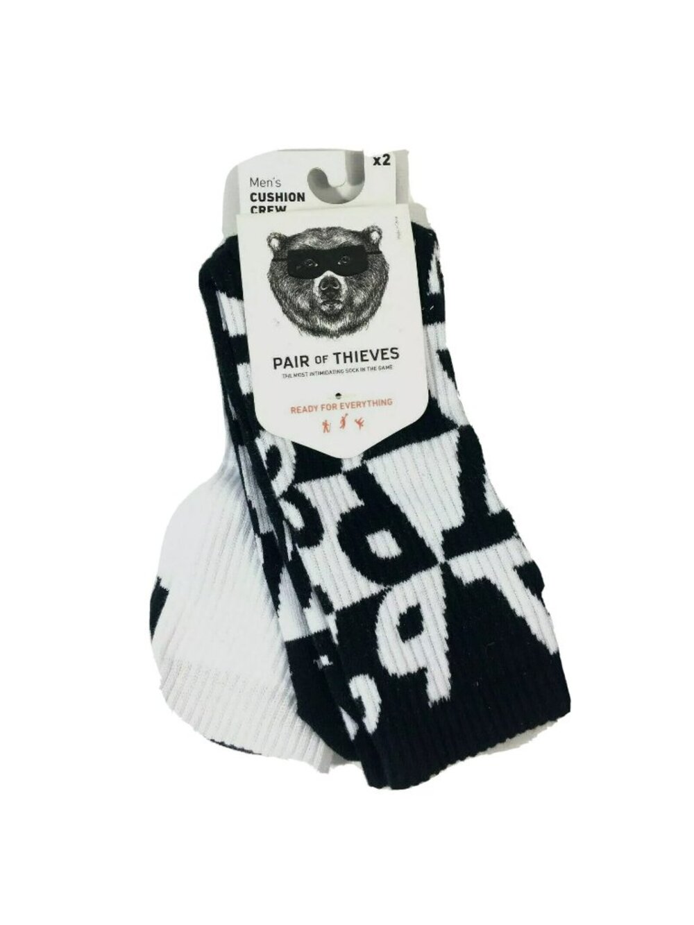 Pair Of Thieves Mens Cushion Crew Socks 8-12 Geometric Black White 2 Pair
